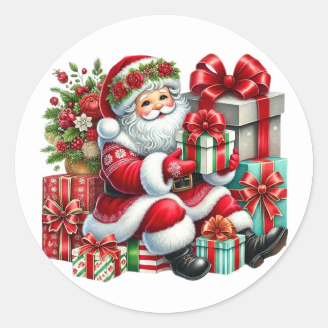 Weihnachtsmann-Aufkleber Runder Aufkleber (Vorderseite)