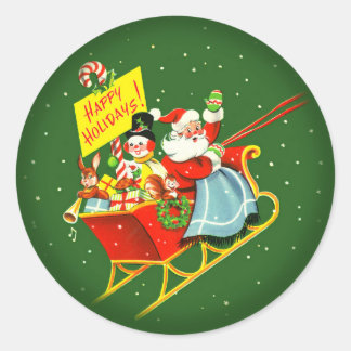 Weihnachtsmann aus den 40er Jahren mit Sleigh Runder Aufkleber