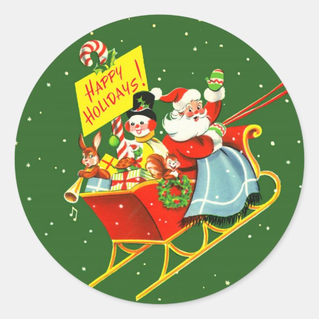Weihnachtsmann aus den 40er Jahren mit Sleigh Runder Aufkleber (Vorderseite)