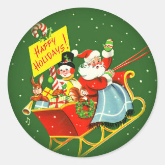 Weihnachtsmann aus den 40er Jahren mit Sleigh Runder Aufkleber