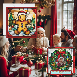Weihnachtsmann aus Lebkuchen Faux-Buntglas Karte