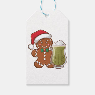 Weihnachtsmann aus Lebkuchen mit Matcha-Getränk Geschenkanhänger
