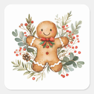 Weihnachtsmann aus Lebkuchen Quadratischer Aufkleber