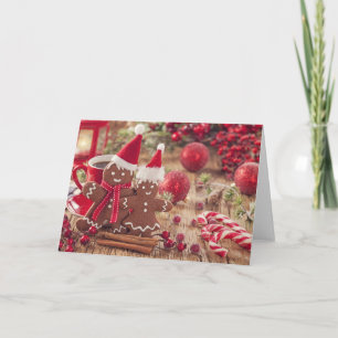 Weihnachtsmann aus Lebkuchen und Heißgetränk Feiertagskarte
