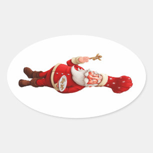 Weihnachtsmann backt Lebkuchen-Männer Ovaler Aufkleber
