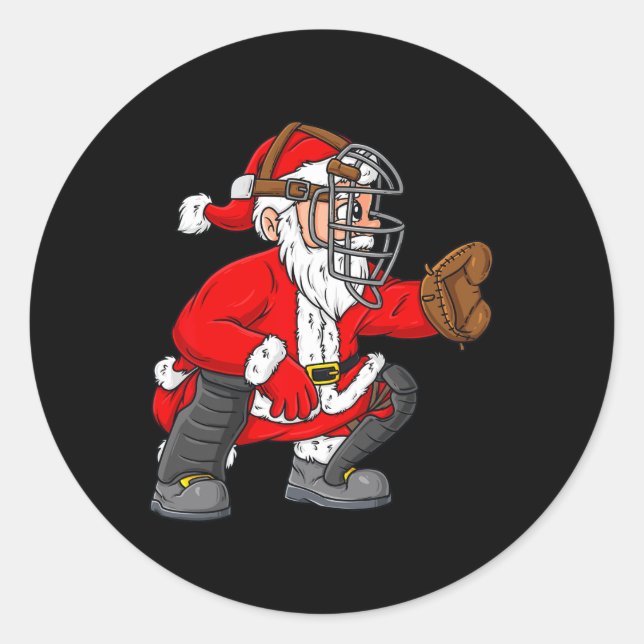 Weihnachtsmann Baseball Catcher Boys Girls Runder Aufkleber (Vorderseite)