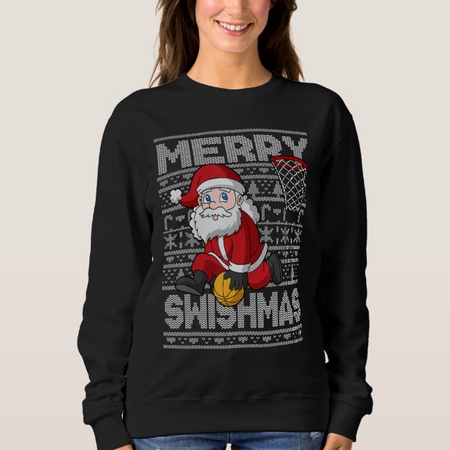 Weihnachtsmann Basketball Merry Swishmas Fu Sweatshirt (Vorderseite)