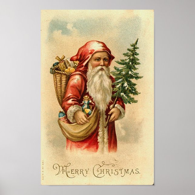 Weihnachtsmann, Baum und Spielzeug Frohe Weihnacht Poster (Vorne)