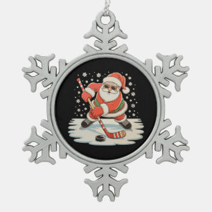 Weihnachtsmann beim Eishockeyspiel Weihnachten Xma Schneeflocken Zinn-Ornament