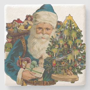 Weihnachtsmann beim Geschenkeverteilen im Vintage- Steinuntersetzer
