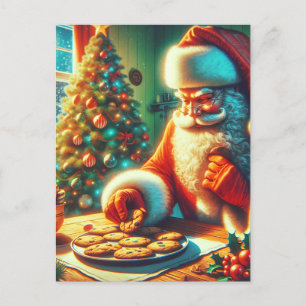 Weihnachtsmann beim Kekseessen im Vintage-Stil Postkarte