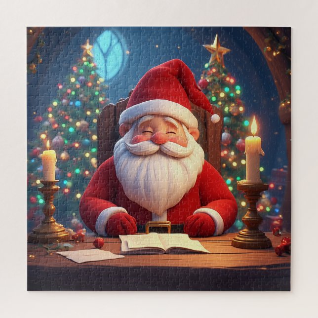 Weihnachtsmann beim Lesen eines Buches bei Kerzenl (Vertikal)