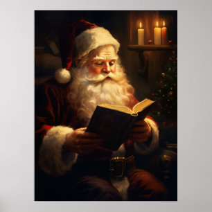 Weihnachtsmann beim Lesen Vintage Poster