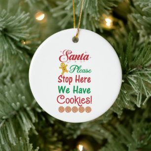Weihnachtsmann Bitte hier anhalten Wir haben Kekse Keramik Ornament