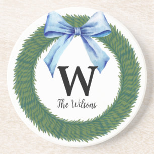 Weihnachtsmann Blauer Bow Monogram Getränkeuntersetzer
