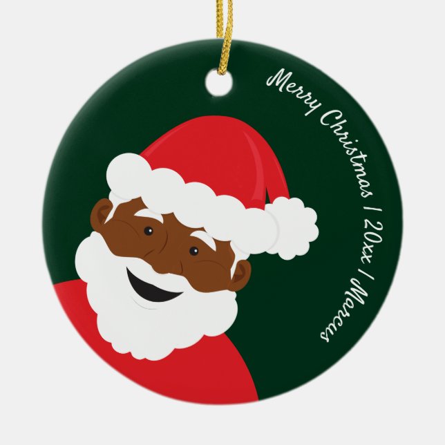 Weihnachtsmann Braun Hautname Jahr Frohe Weihnacht Keramik Ornament (Vorne)