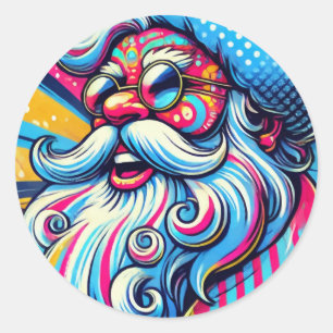 Weihnachtsmann Bunte Pop-Art-Weihnachtsfeier Runder Aufkleber
