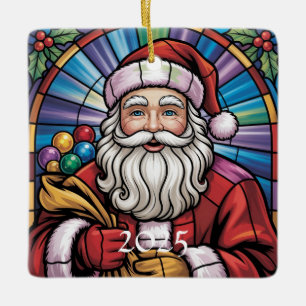 Weihnachtsmann-Buntglas-Kunst – Farbige Weihnachte Keramikornament