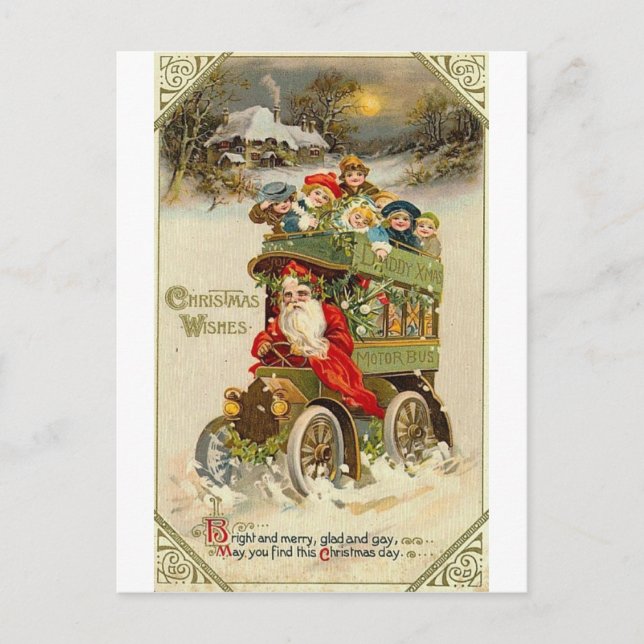 Weihnachtsmann Bus Postkarte (Vorderseite)