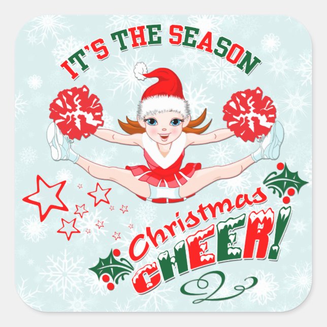 Weihnachtsmann, Cheerleader Quadratischer Aufkleber (Vorderseite)