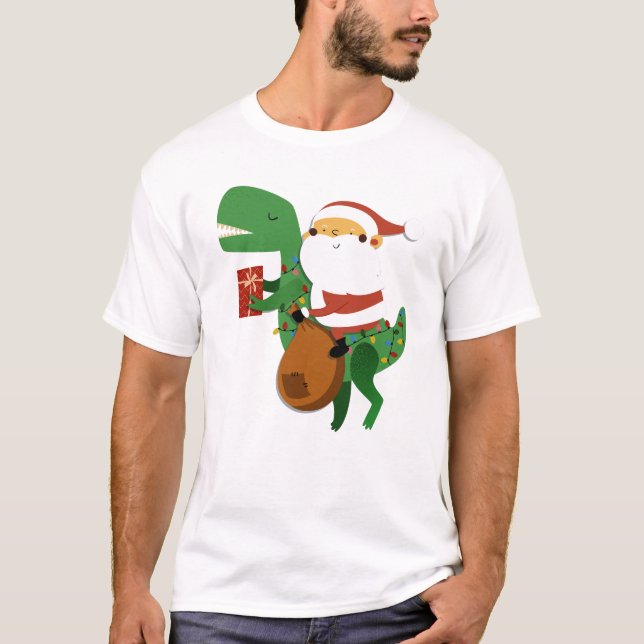Weihnachtsmann-Claus T-rex Dinosaur Sleigh T-Shirt (Vorderseite)