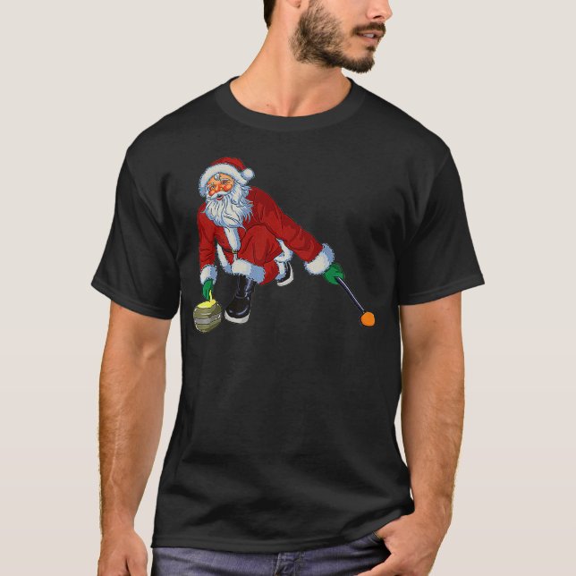 Weihnachtsmann Curling Sport Funny Curler T-Shirt (Vorderseite)