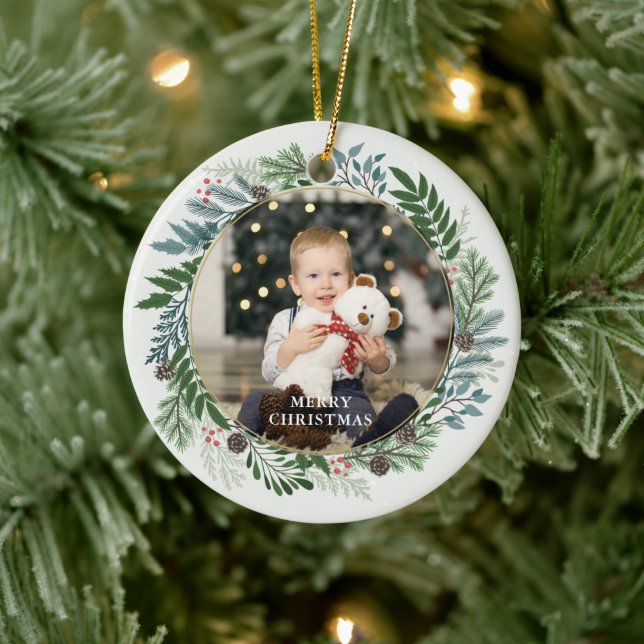 Weihnachtsmann Custom 2-Foto Keramik Ornament (Baum)