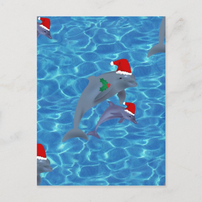 Weihnachtsmann-Delphine Feiertagspostkarte (Vorderseite)