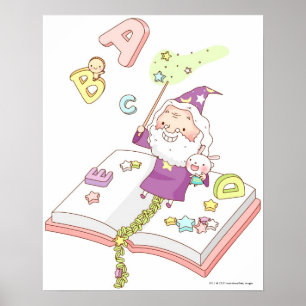 Weihnachtsmann, der auf Buch sitzt Poster