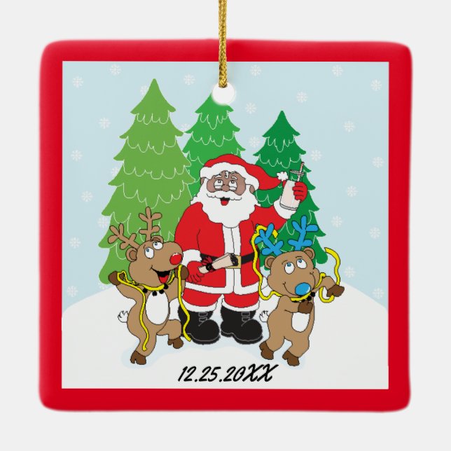 Weihnachtsmann der Farbenreiniger Keramikornament (Rückseite)