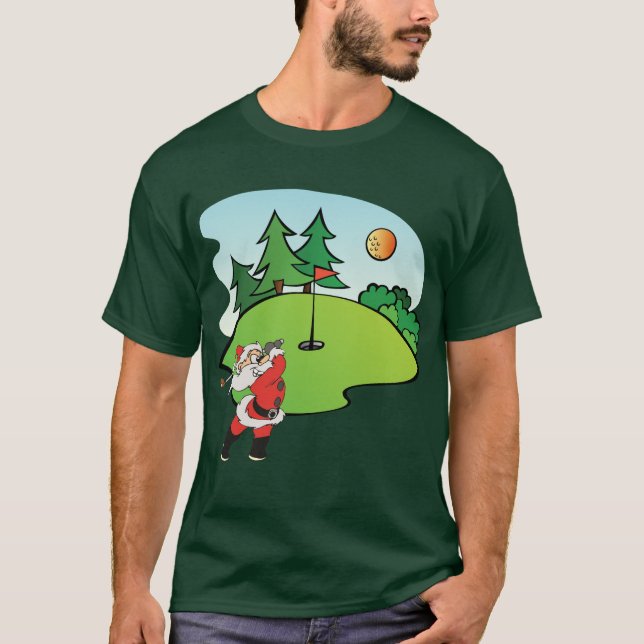 Weihnachtsmann, der Golf auf dem 9. Loch spielt T-Shirt (Vorderseite)