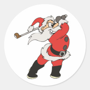 Weihnachtsmann, der Golf spielt Runder Aufkleber