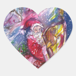 WEIHNACHTSMANN, der HARFE im MONDSCHEIN Herz-Aufkleber
