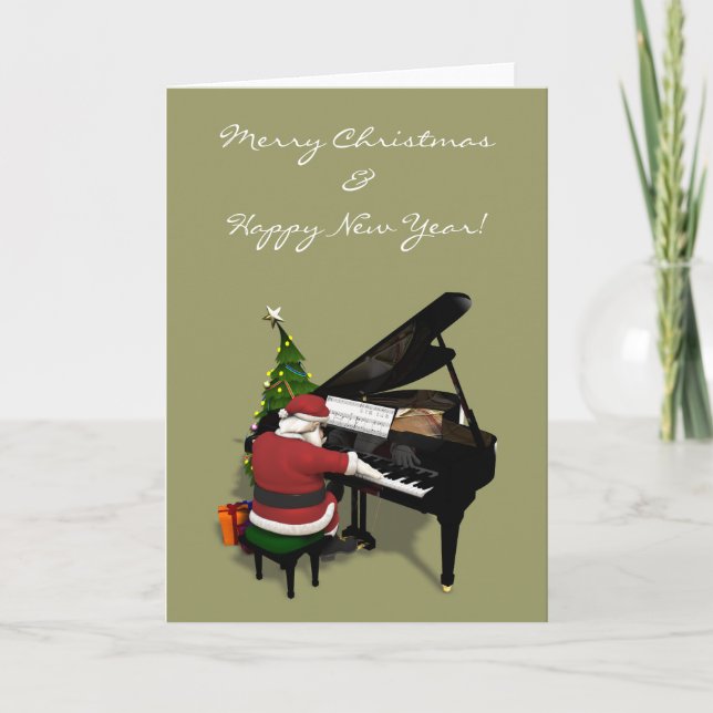 Weihnachtsmann, der Klavier spielt Feiertagskarte (Vorderseite)