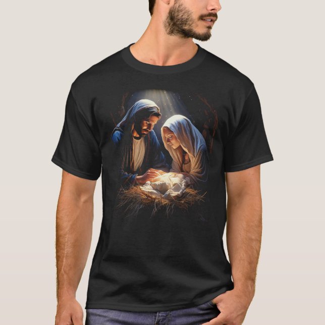Weihnachtsmann der Krippe Joseph Mary Jesus T-Shirt (Vorderseite)