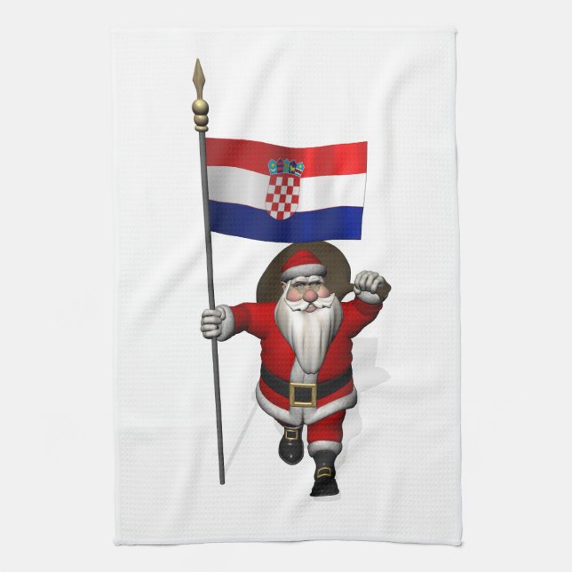 Weihnachtsmann, der Kroatien besichtigt Geschirrtuch (Vertikal)