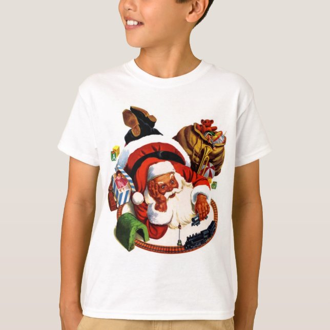 Weihnachtsmann, der mit Zügen spielt T-Shirt (Vorderseite)