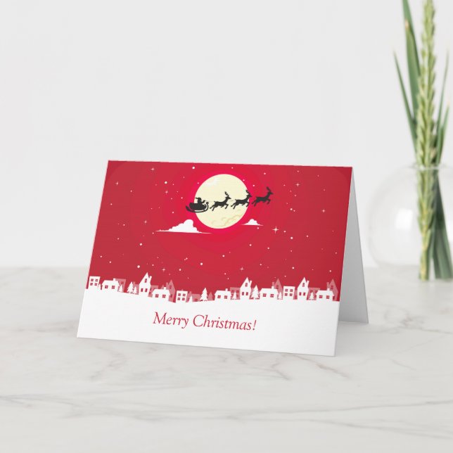 Weihnachtsmann, der über die Stadt Chrismas Karten (Vorderseite)