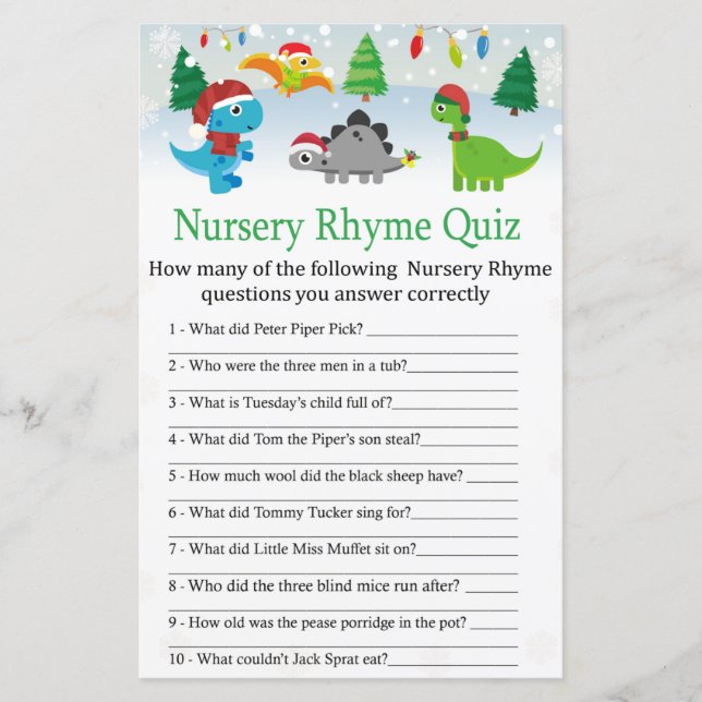 Weihnachtsmann-Dinosaurier-Kinderzimmer Rhyme Quiz (Vorderseite)