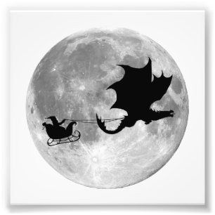 Weihnachtsmann-Drache-Reiter-Pferdeschlitten-Fahrt Fotodruck