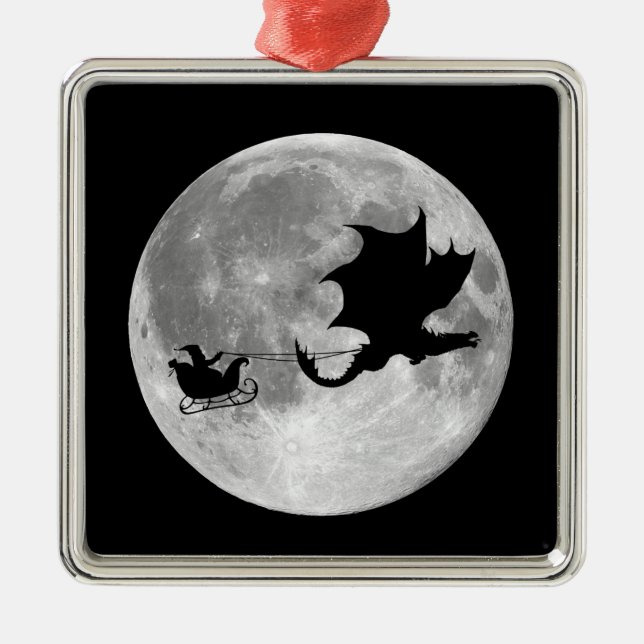 Weihnachtsmann-Drache-Reiter-Pferdeschlitten-Fahrt Ornament Aus Metall (Vorne)