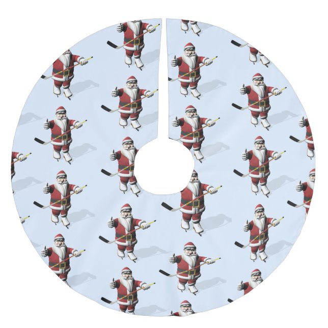 Weihnachtsmann-Eis-Hockey-Spieler Polyester Weihnachtsbaumdecke (Vorderseite)