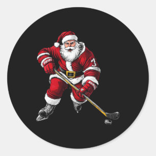 Weihnachtsmann Eishockeyspieler  Runder Aufkleber
