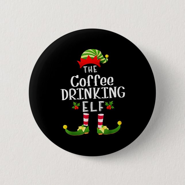 Weihnachtsmann-Elch-Pyjama mit Kaffee trinkendem W Button (Vorderseite)