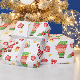 Weihnachtsmann, Elf und Dekorationen Geschenkpapier
