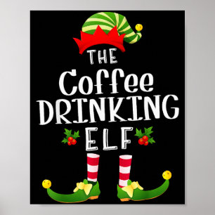 Weihnachtsmann-Elfe mit Kaffee trinkender passende Poster