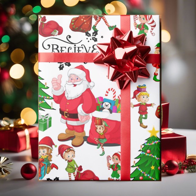 Weihnachtsmann & Elfen am Heiligen Abend - Glauben Geschenkpapier (Von Creator hochgeladen)