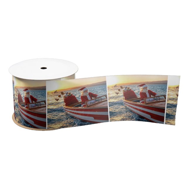 Weihnachtsmann fährt ein Speedboot Satinband (Spule)