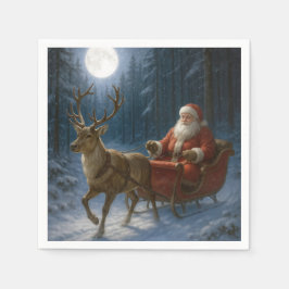 Weihnachtsmann fährt einen Schlitten im Mondlicht Serviette