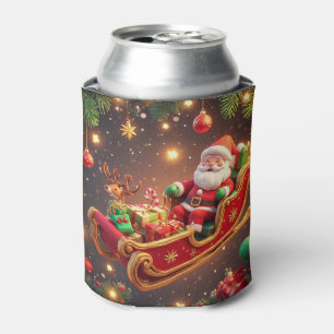 Weihnachtsmann fährt mit einem Rentier auf einem S Dosenkühler